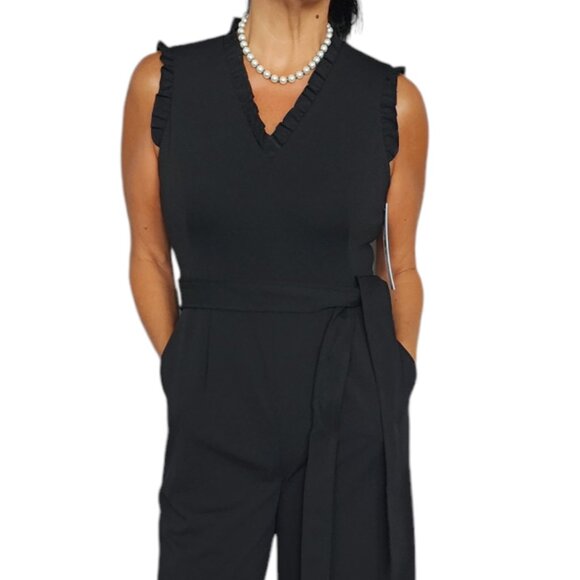 Calvin Klein Women's Ruffle-Trimmed Black Cocktail Jumpsuit Size 12 - Picture 1 of 8